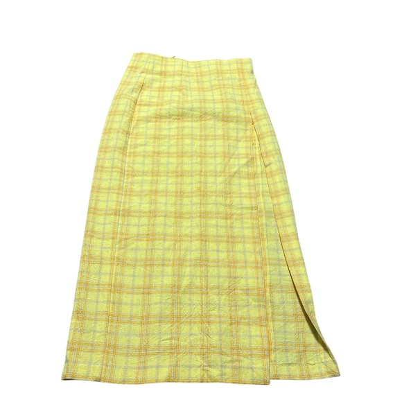 NWOT Zara Yellow Plaid Women's Skirt high slit side summer sundress bright - Picture 1 of 9